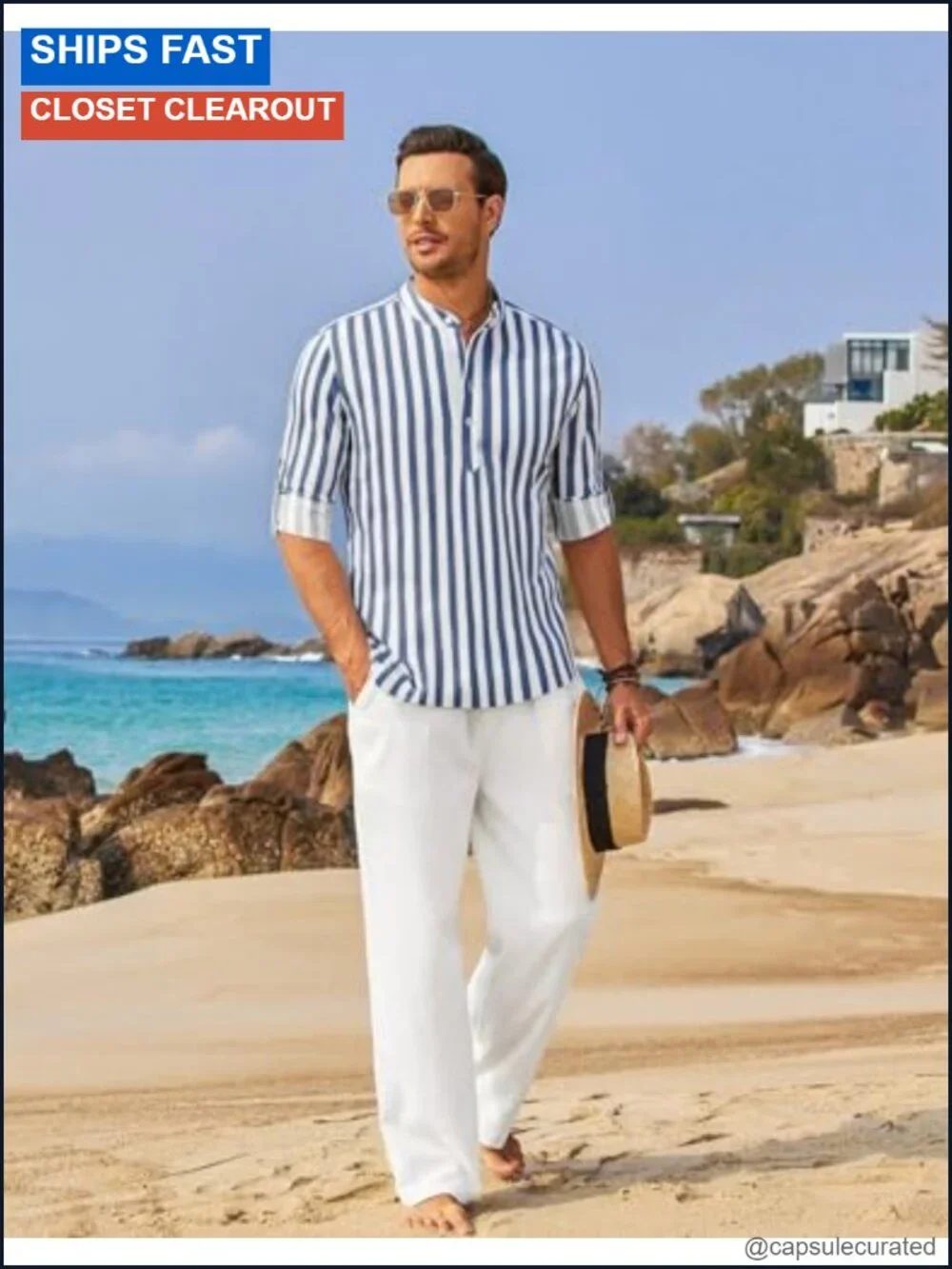 Men's 2 Piece Cotton Linen Set Casual Beach Outfits Long Sleeve